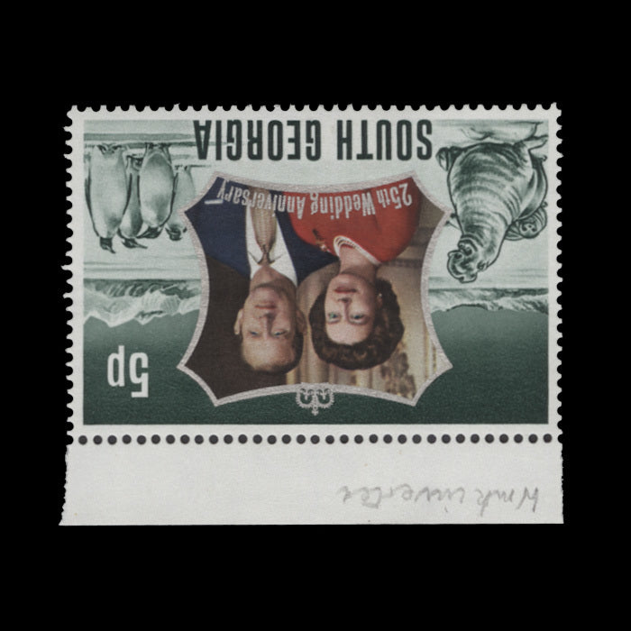 South Georgia 1972 (Variety) 5p Royal Silver Wedding with inverted watermark