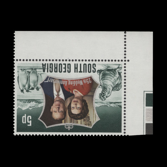 South Georgia 1972 (Variety) 5p Royal Silver Wedding with inverted watermark